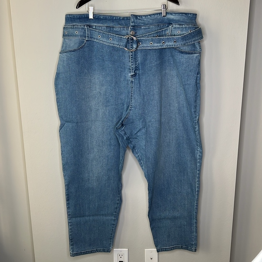 Soncy Paper Bag Waist Jean in Medium Indigo Plus Size 6 (30W) NWT!